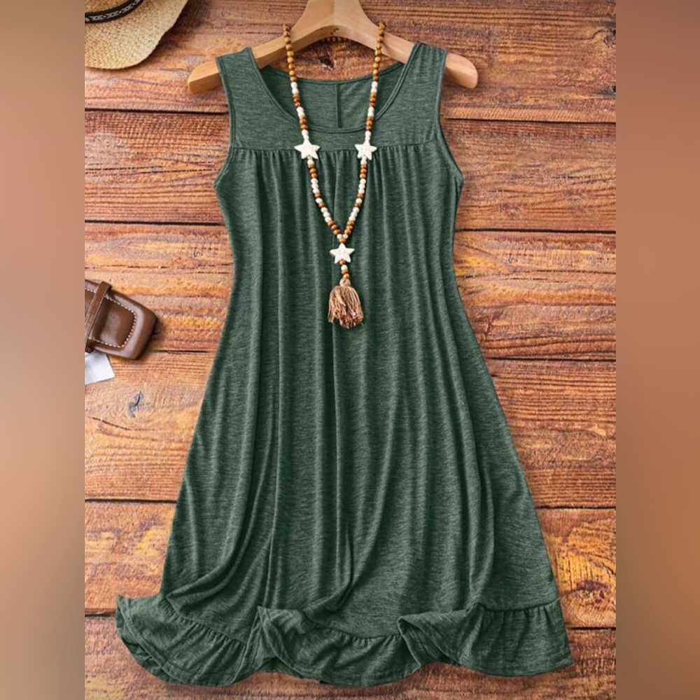 SHEIN Heathered Green Sleeveless Maxi Dress-Skirt with Ruffle Hem